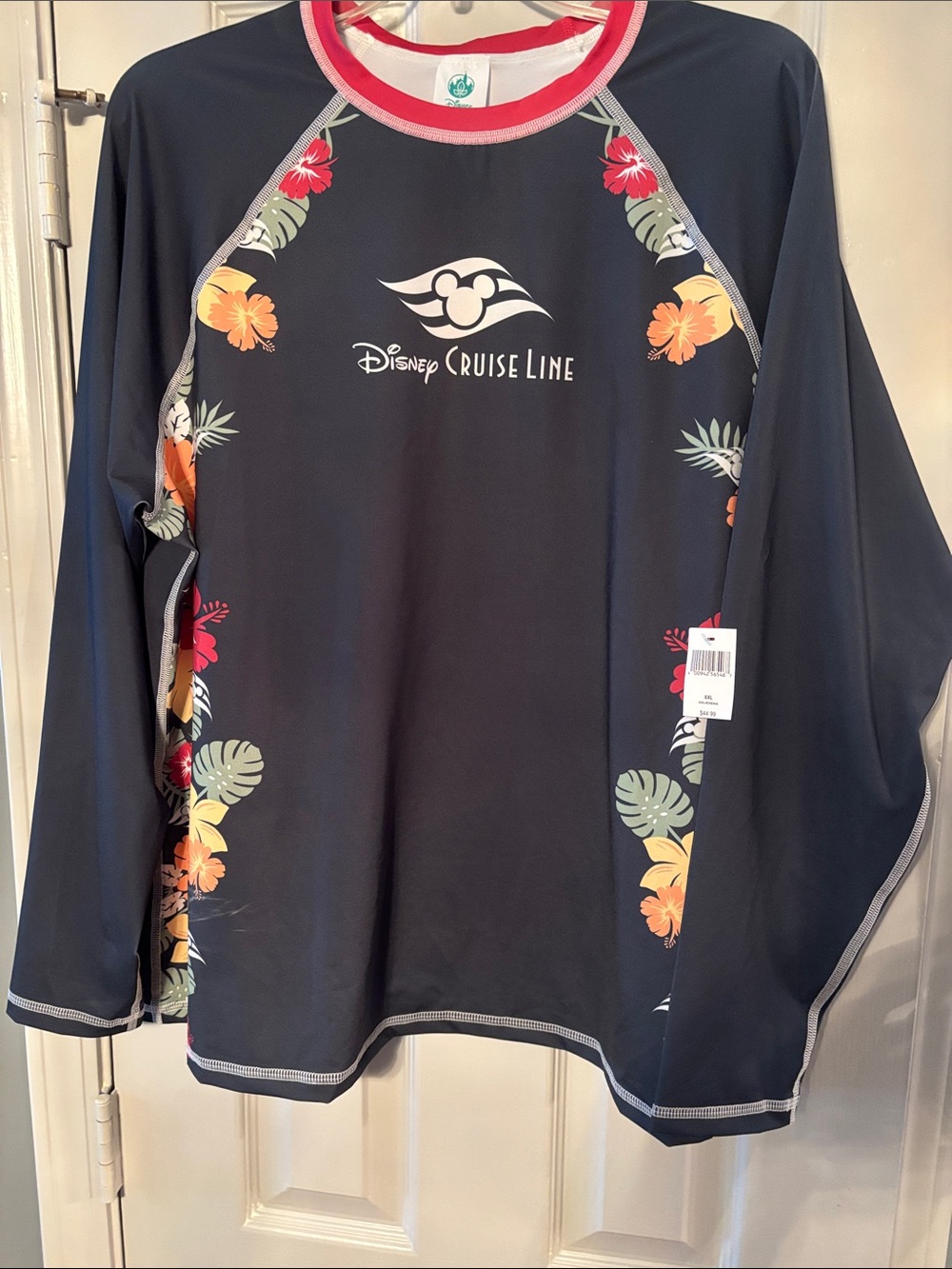 Disney Cruise Line Dark Navy Blue Floral Design Rash Guard Swim Shirt NWT